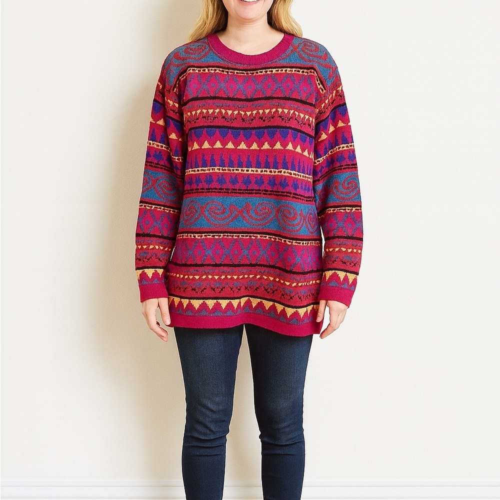 Alfred Dunner Size Medium Vintage 90s Geometric Printed Sweater